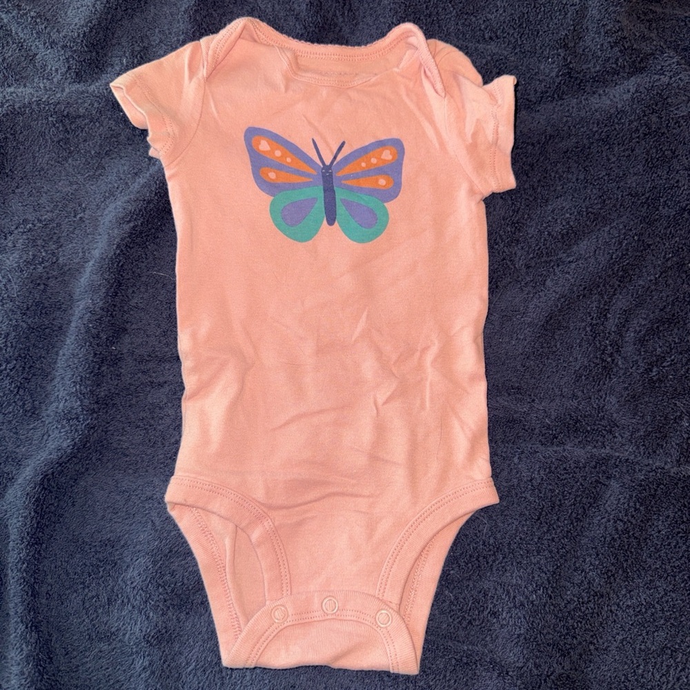 Carter's Peach Short-Sleeve One-Piece with Butterfly Graphic